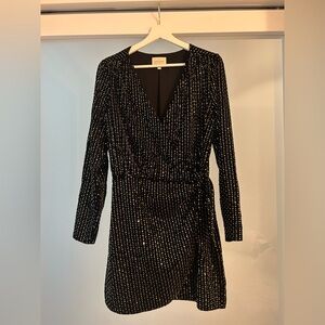 Sezane Black Dress with Gold sequins